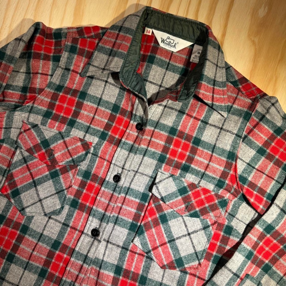 Woolrich Women 14 Red Green Plaid Wool Blend Flannel Button Down Shirt